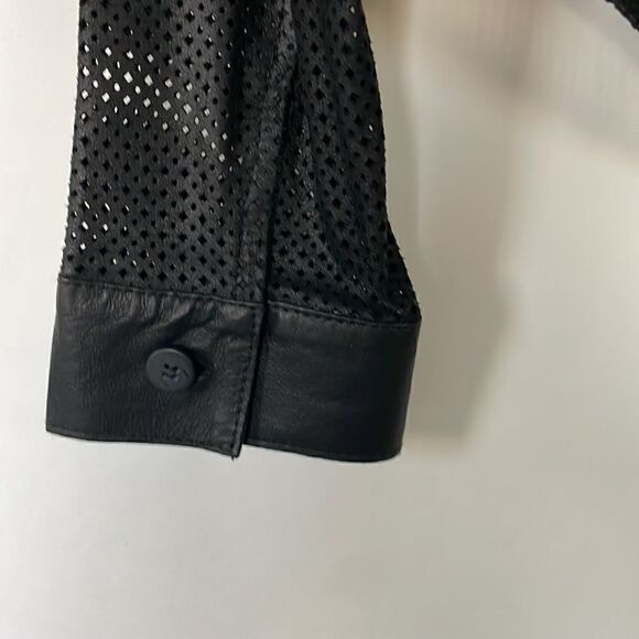David Meister Genuine Leather Net Style Shirt - Picture 6 of 7